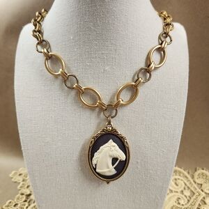 Patricia Nash Gold Tone Horse Cameo Necklace Chain Link Equestrian NWT New
